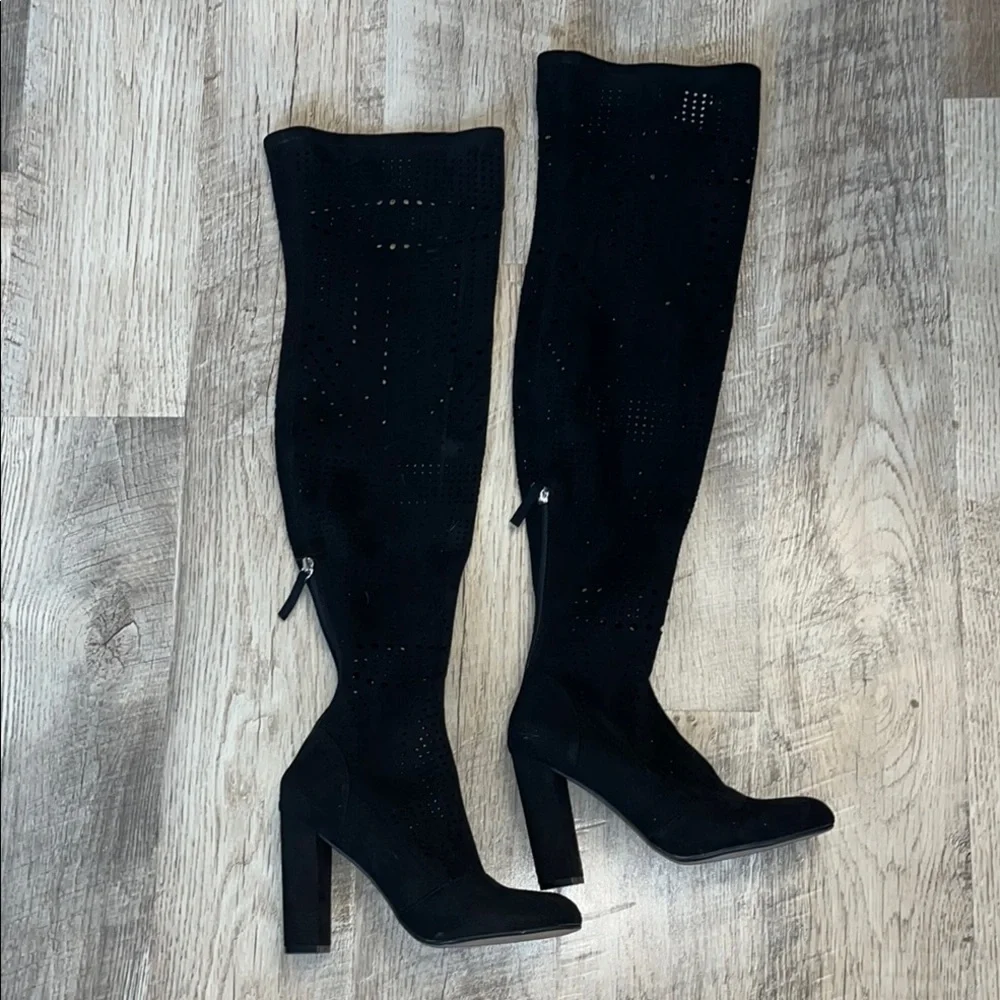 Steve Madden Eden Black Suede Cutout Over‎ the Knee Boots